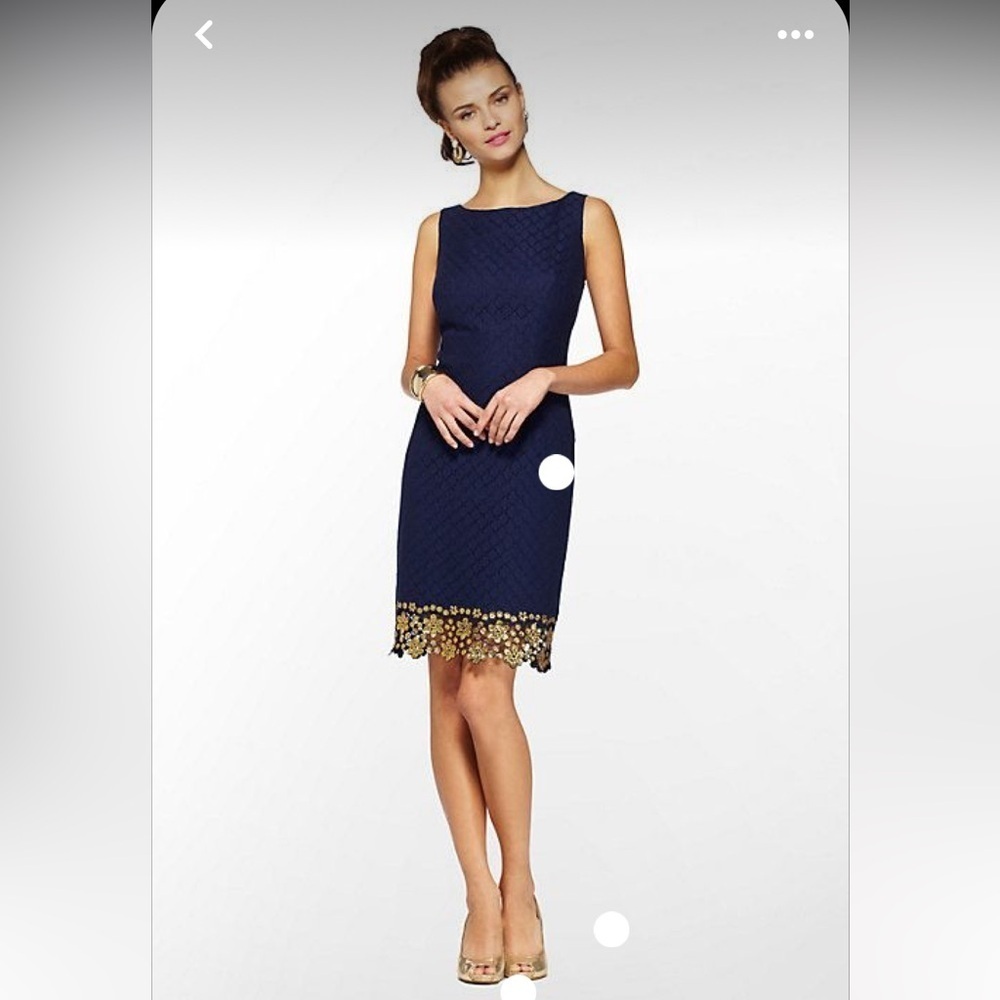 Lilly Pulitzer Dawson Navy Blue and Gold Dress